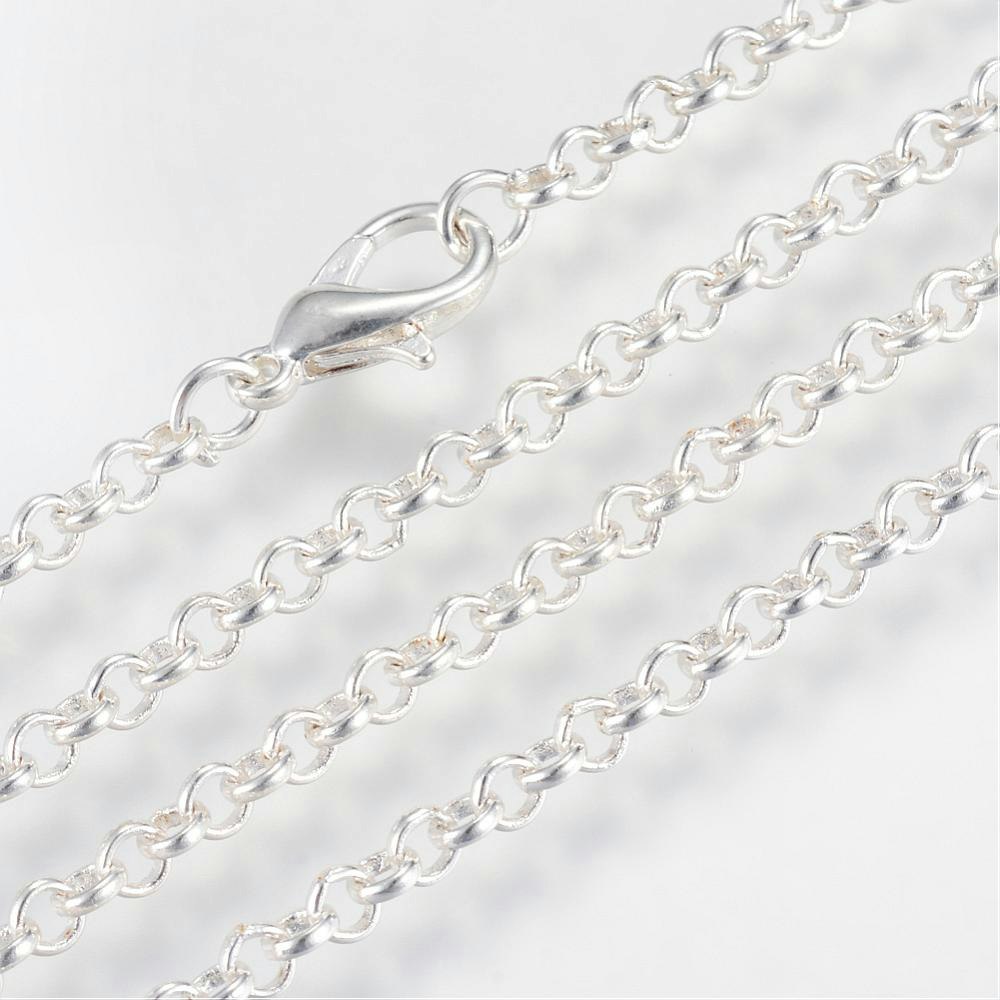 Halsbandkedja, 45cm, 2st, Silver, 3x0,8mm