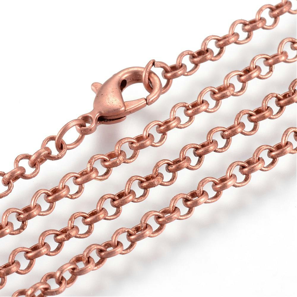 Halsbandkedja, 45cm, 2st, Red Copper, 3x0,8mm