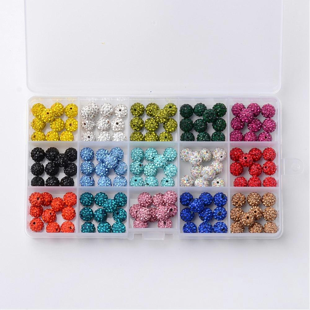 150 Strasspärlor i 15 Färger - 10mm, Hål 1,5mm