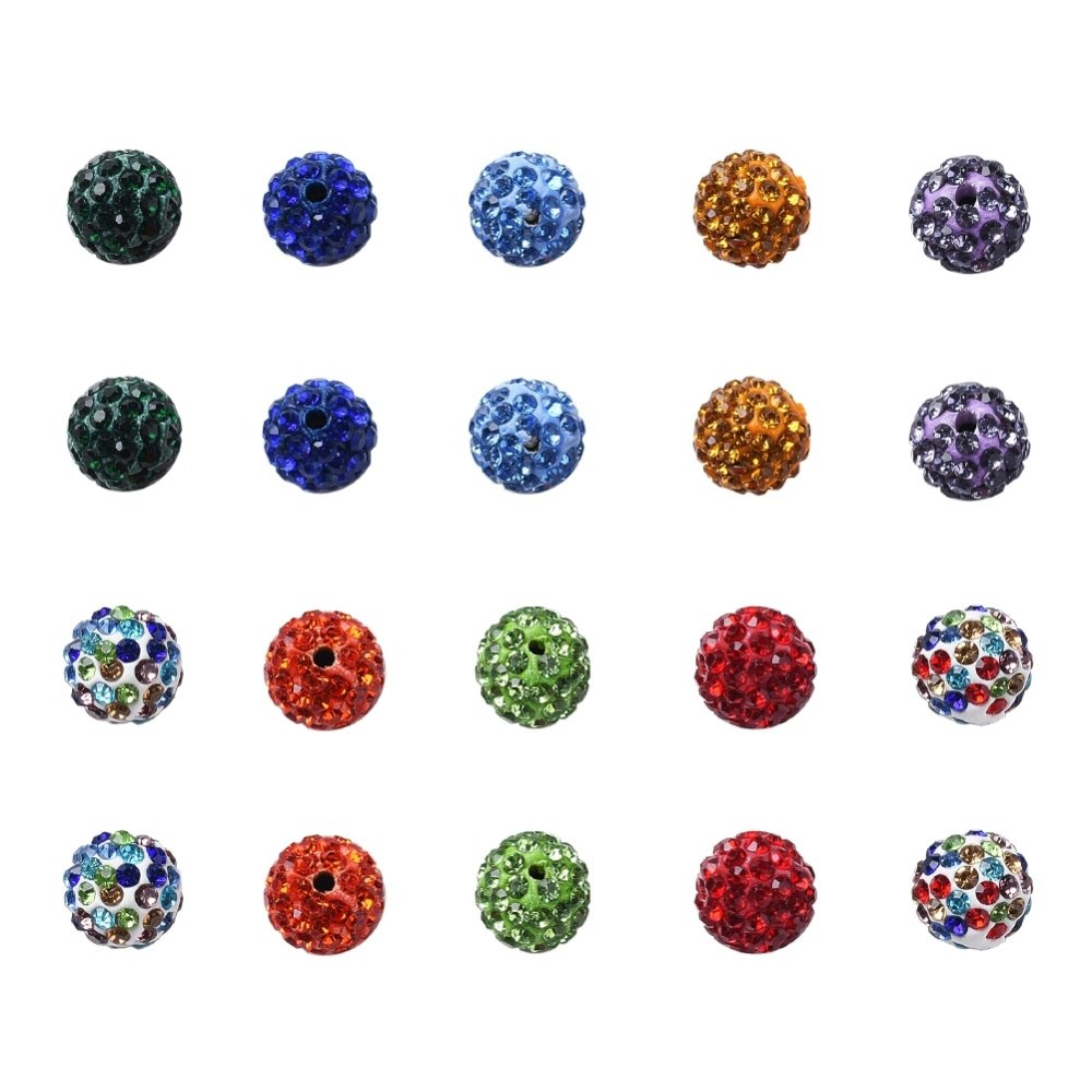 20 Strasspärlor i 10 Färger - 10mm, Hål 1,5mm