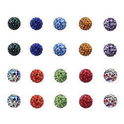 20 Strasspärlor i 10 Färger - 10mm, Hål 1,5mm