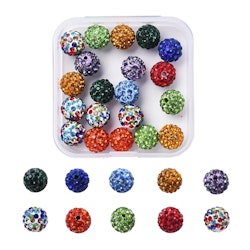 20 Strasspärlor i 10 Färger - 10mm, Hål 1,5mm