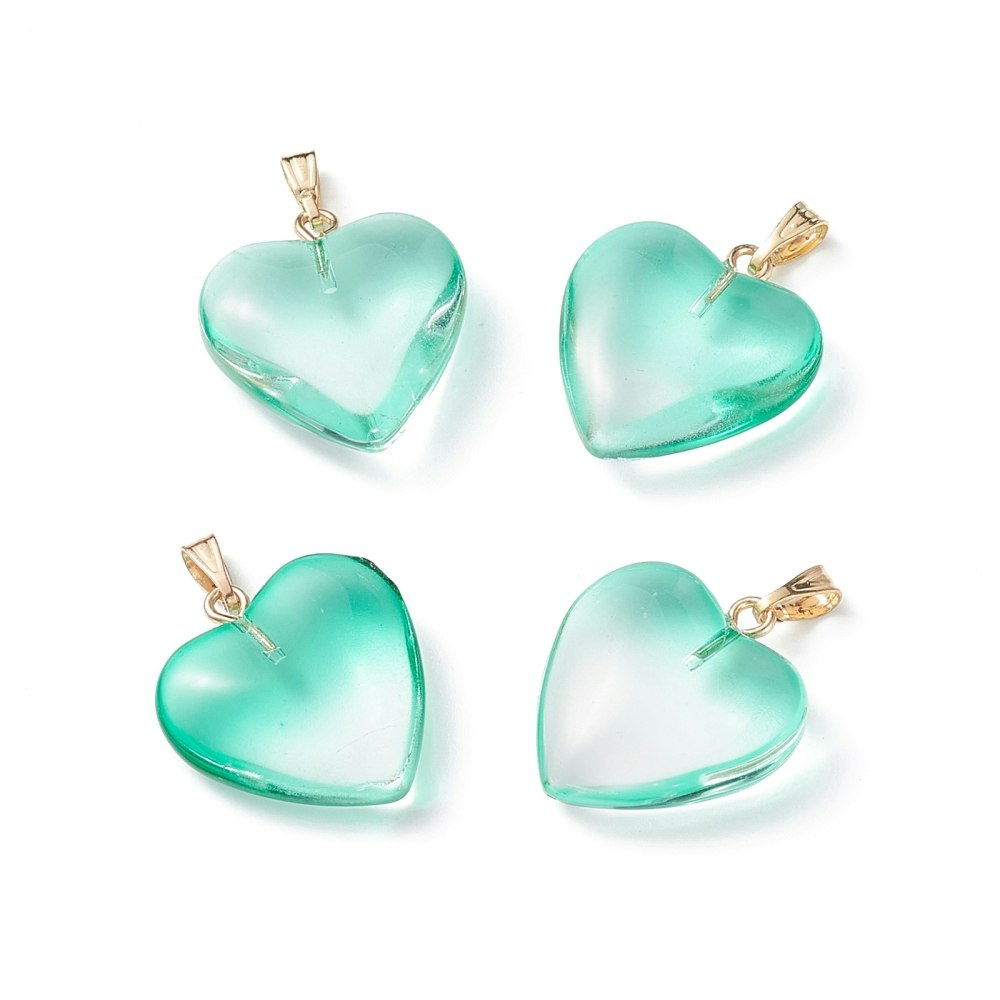 Hänge, Hjärta i glas, Aquamarine, 5st