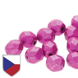 Tjeckiska Firepolish, 4mm, Metalust Hot Pink