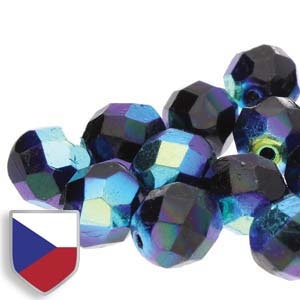 Tjeckiska Firepolish, 4mm, Jet Full AB