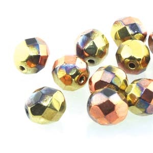 Tjeckiska Firepolish, 4mm, Jet Cali Gold Rush