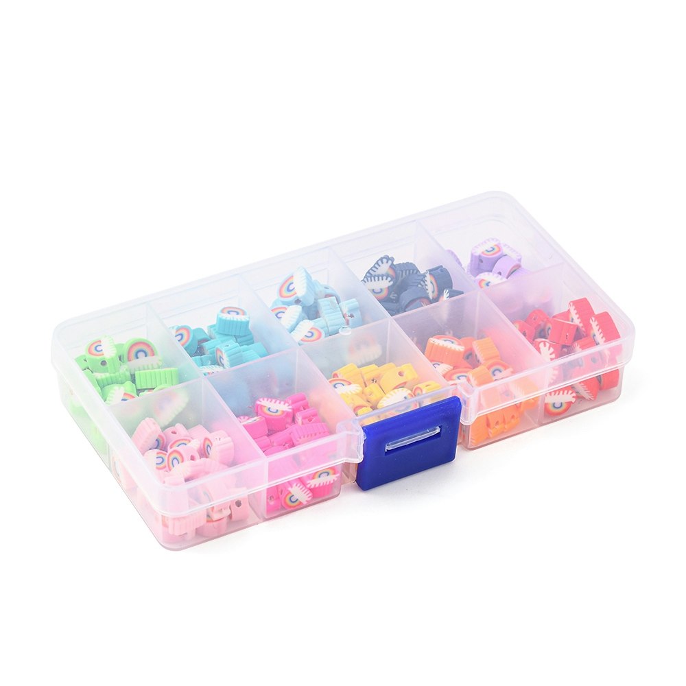 Polymerlerpärlor, Regnbåge, Box, 200 Stycken