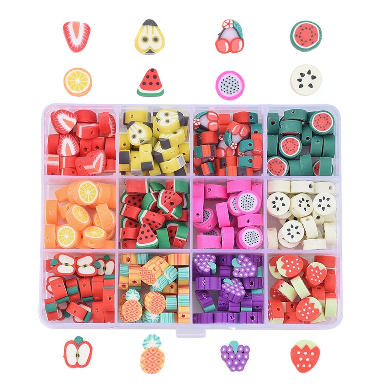 Polymerlerpärlor, Frukter, Box, 240 Stycken