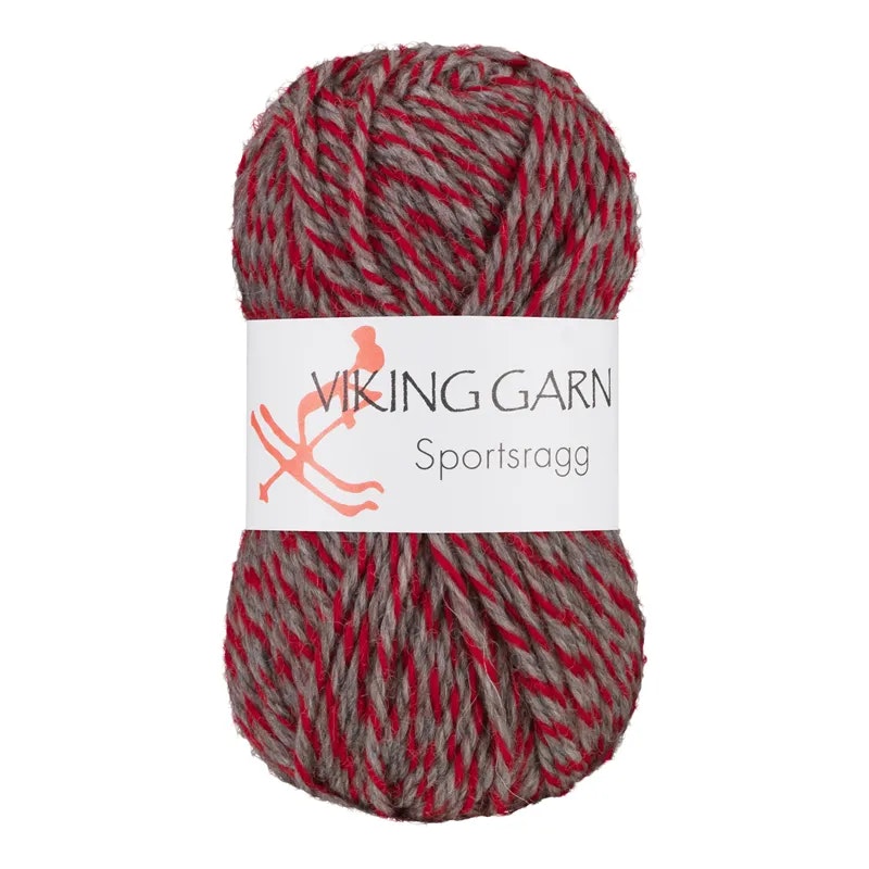 Garn Sportsragg, 50g, Grå/Röd, 560