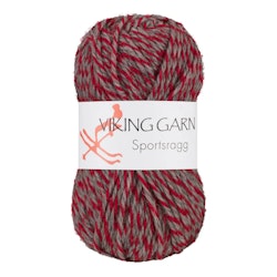 Garn Sportsragg, 50g, Grå/Röd, 560
