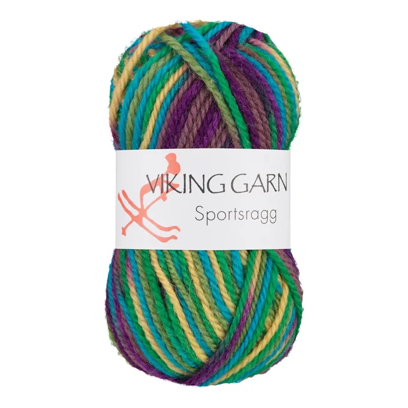 Garn Sportsragg, 50g, Flerfärgad Grön/Lila, 592