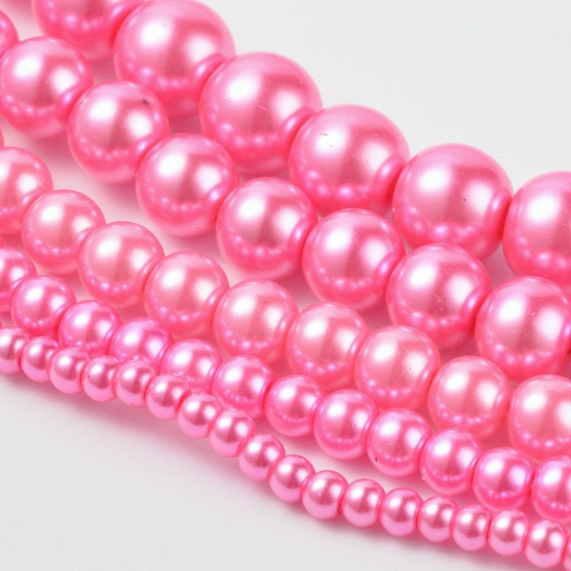 Glaspärlor, Hot Pink, 4~12mm, Ca: 600 st