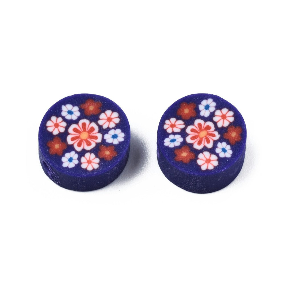 Polymerlerpärlor, Blomma, Indigo, 50 Stycken