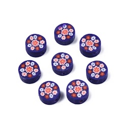 Polymerlerpärlor, Blomma, Indigo, 50 Stycken
