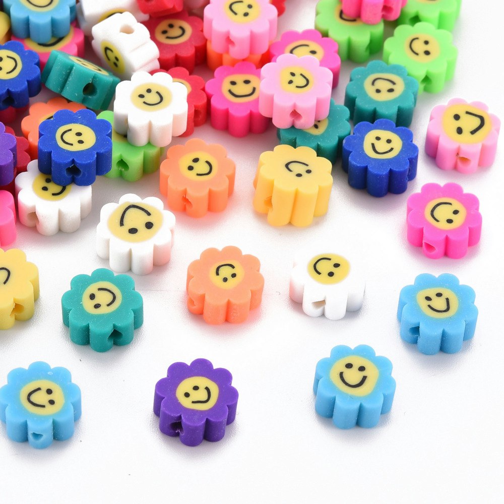 Polymerlerpärlor, Blomma Smiley, Mix, 50 st