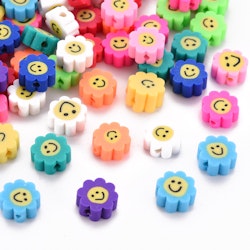 Polymerlerpärlor, Blomma Smiley, Mix, 50 st