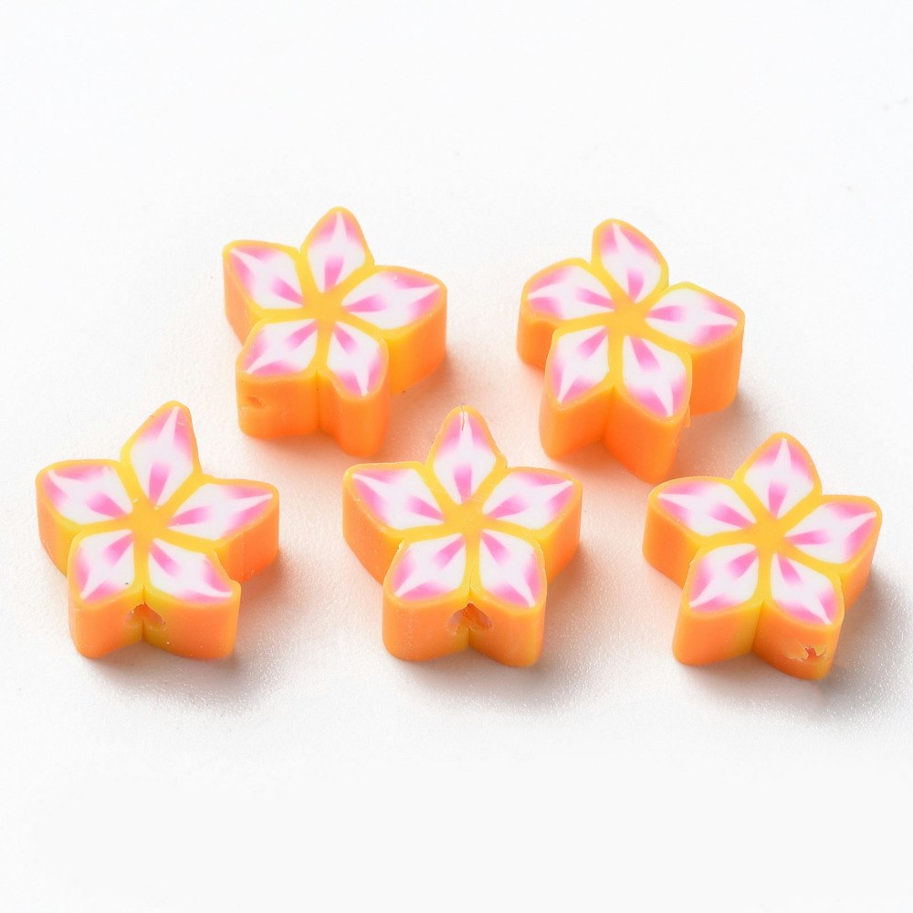 Polymerlerpärlor, Blomma, Orange, 50 st