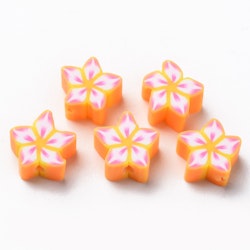 Polymerlerpärlor, Blomma, Orange, 50 st
