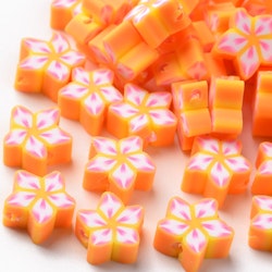 Polymerlerpärlor, Blomma, Orange, 50 st
