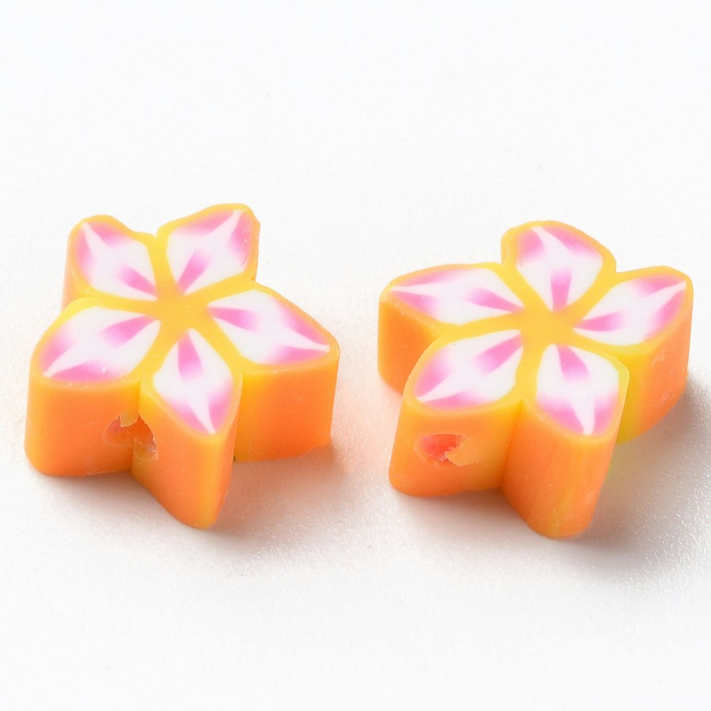 Polymerlerpärlor, Blomma, Orange, 50 st