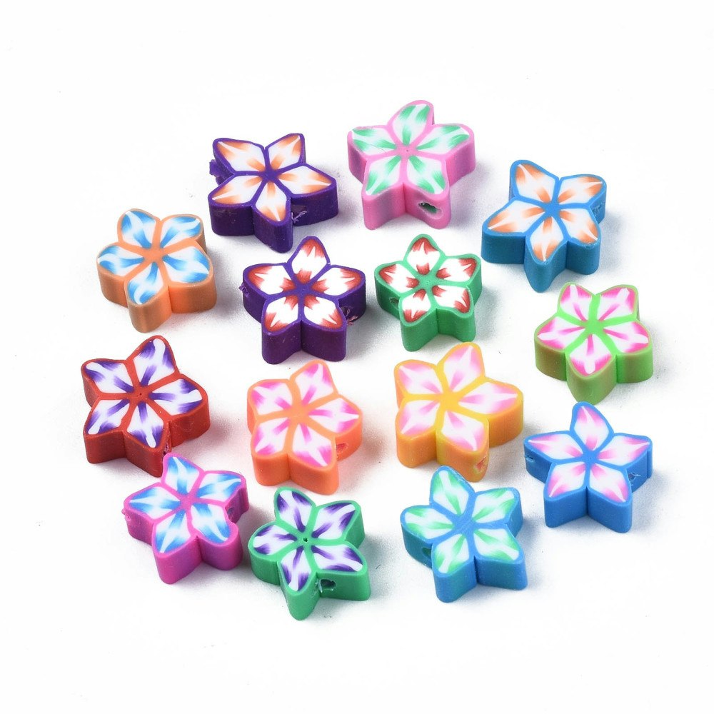 Polymerlerpärlor, Blomma, Mixed Color, 50 st