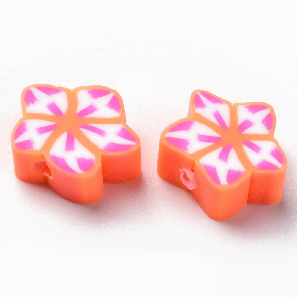Polymerlerpärlor, Blomma, Orange Red, 50 st