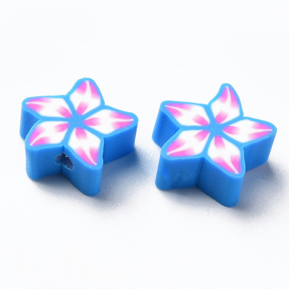 Polymerlerpärlor, Blomma, Dodger Blue, 50 st