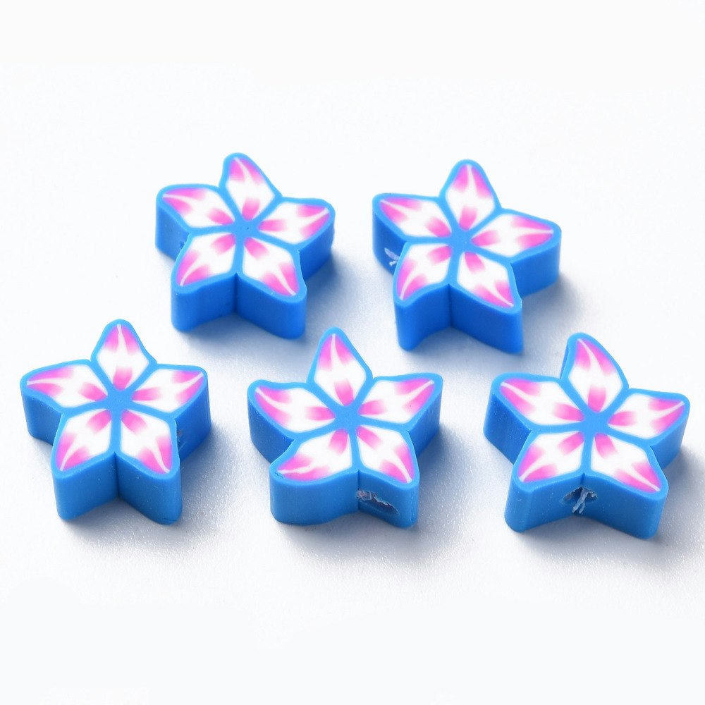 Polymerlerpärlor, Blomma, Dodger Blue, 50 st