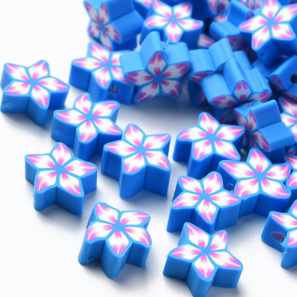 Polymerlerpärlor, Blomma, Dodger Blue, 50 st