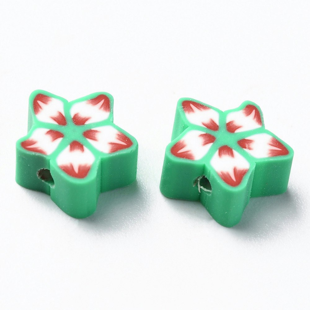 Polymerlerpärlor, Blomma, Medium Sea Green, 50 st
