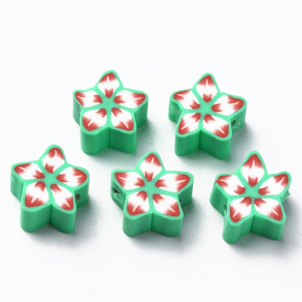 Polymerlerpärlor, Blomma, Medium Sea Green, 50 st