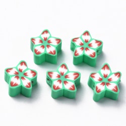 Polymerlerpärlor, Blomma, Medium Sea Green, 50 st