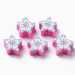 Polymerlerpärlor, Blomma, Hot Pink, 50 st