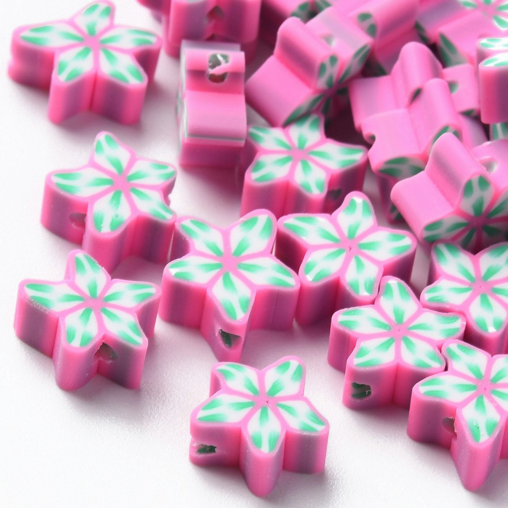 Polymerlerpärlor, Blomma, Hot Pink, 50 st