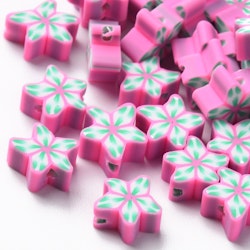Polymerlerpärlor, Blomma, Hot Pink, 50 st