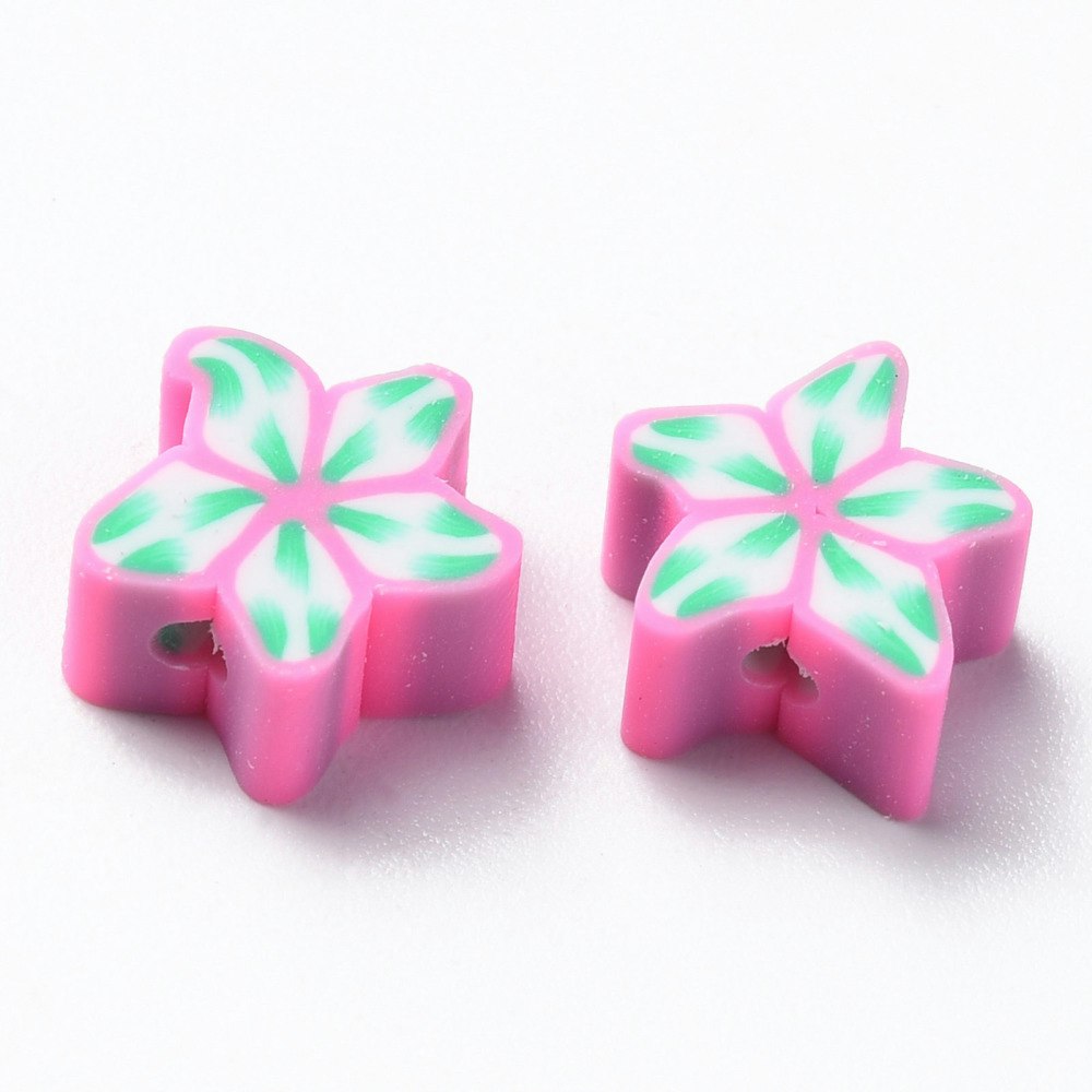 Polymerlerpärlor, Blomma, Hot Pink, 50 st