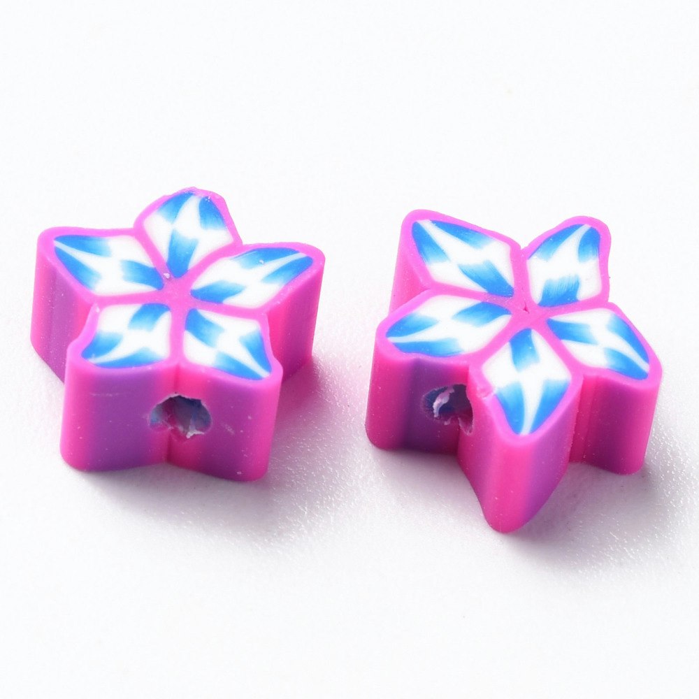 Polymerlerpärlor, Blomma, Fuchsia, 50 st