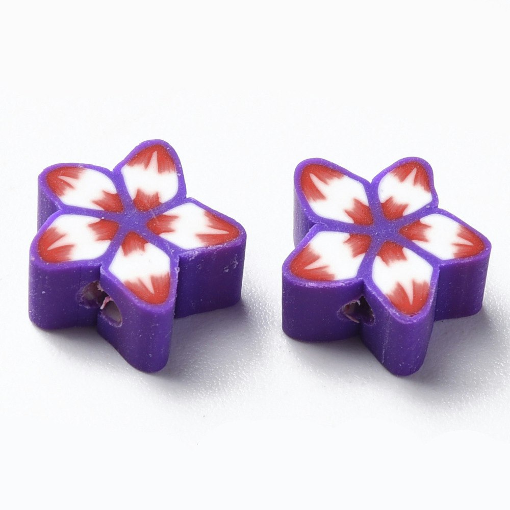Polymerlerpärlor, Blomma, Indigo, 50 st