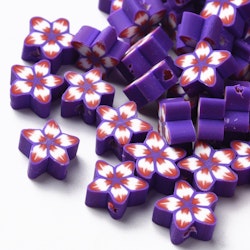 Polymerlerpärlor, Blomma, Indigo, 50 st
