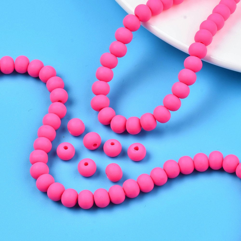 Polymerlerpärlor, Rund, Hot Pink, Ca: 69 st