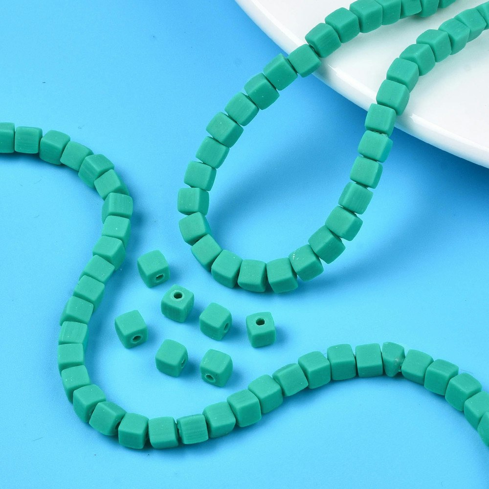 Polymerlerpärlor, Kuber, Light Sea Green, 89~91 st
