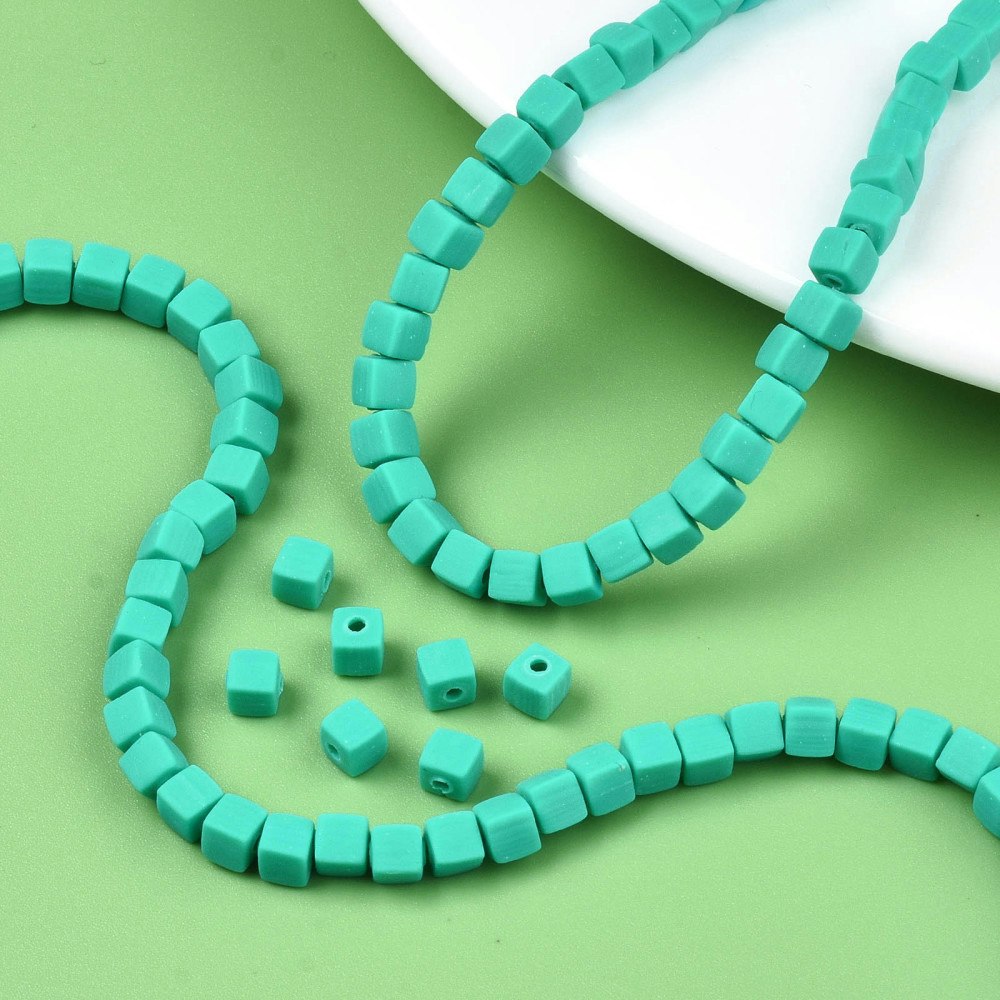 Polymerlerpärlor, Kuber, Light Sea Green, 89~91 st