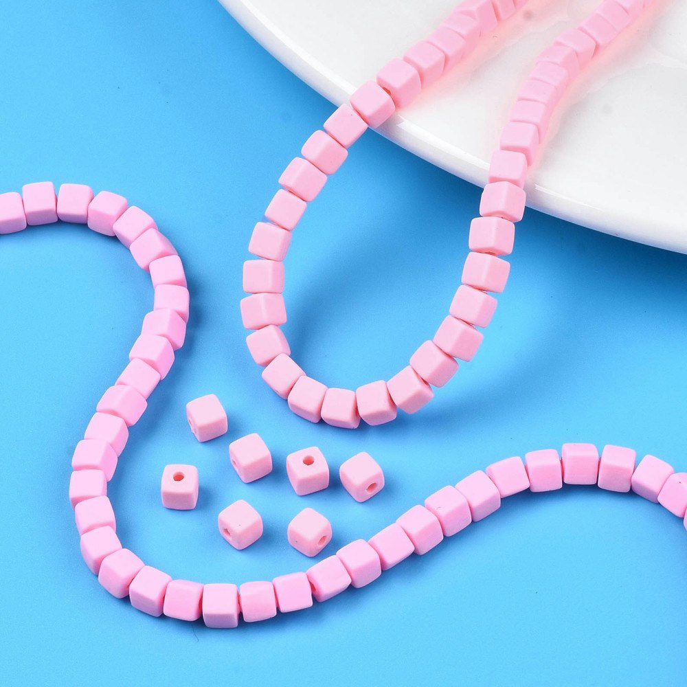 Polymerlerpärlor, Kuber, Pink, 89~91 st