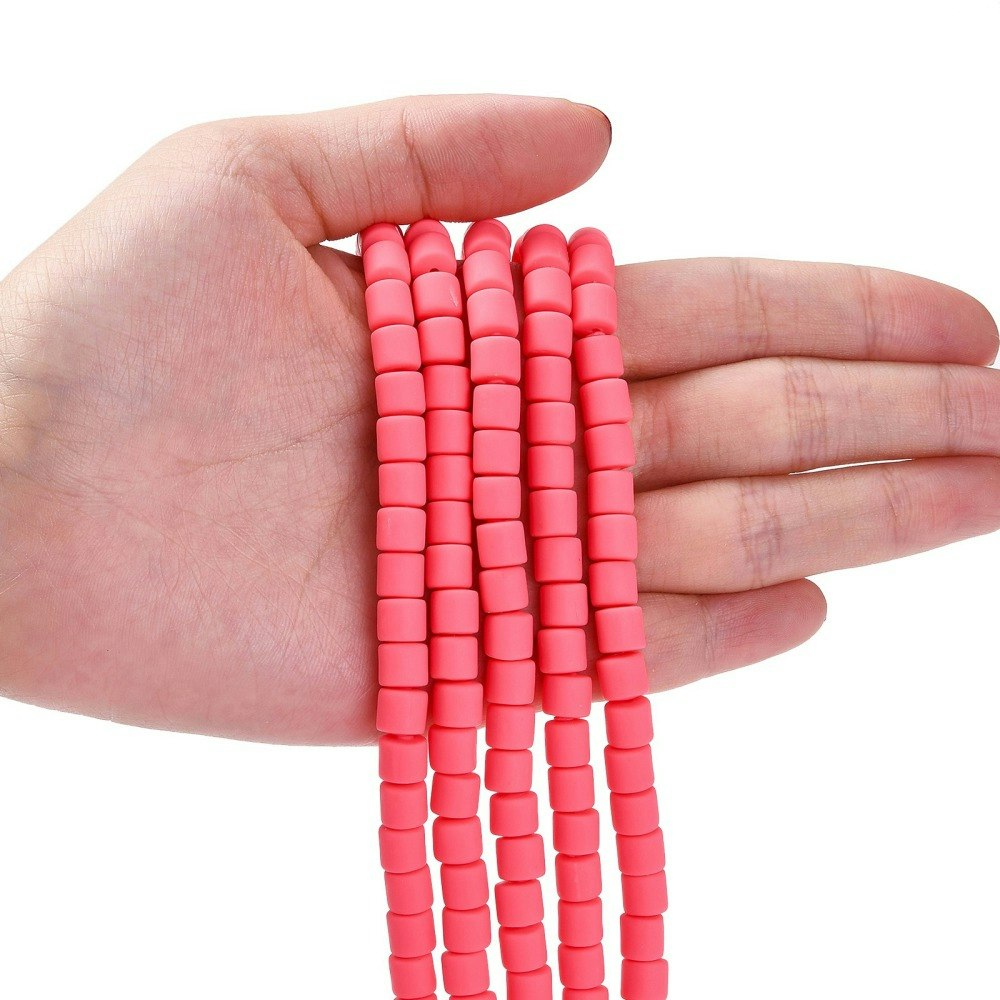 Polymerlerpärlor, Rör, Fuchsia, 61 st