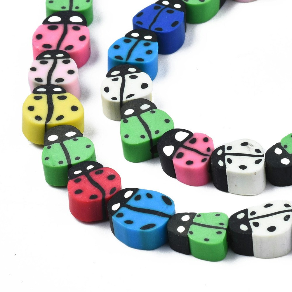 Polymerlerpärlor, Nyckelpiga, Colorful, 38-40st