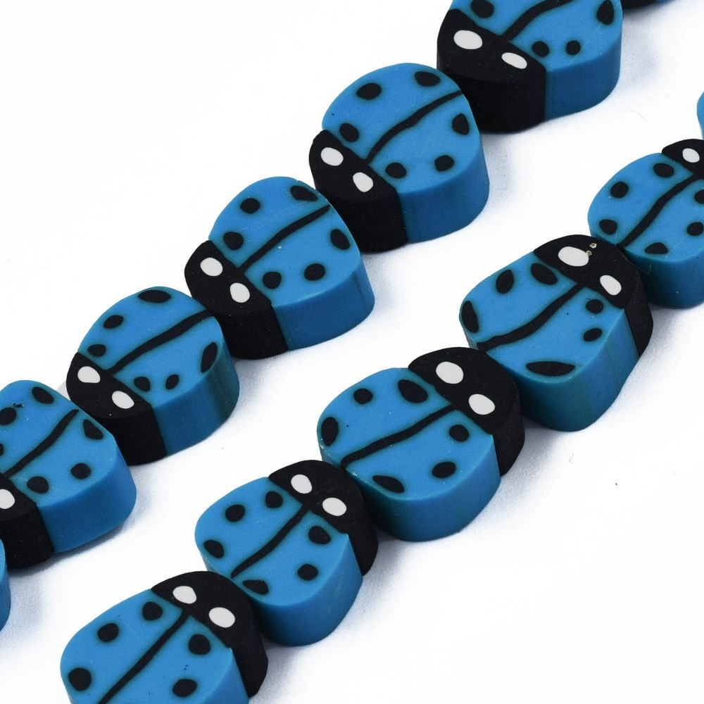 Polymerlerpärlor, Nyckelpiga, Steel Blue, 38-40st