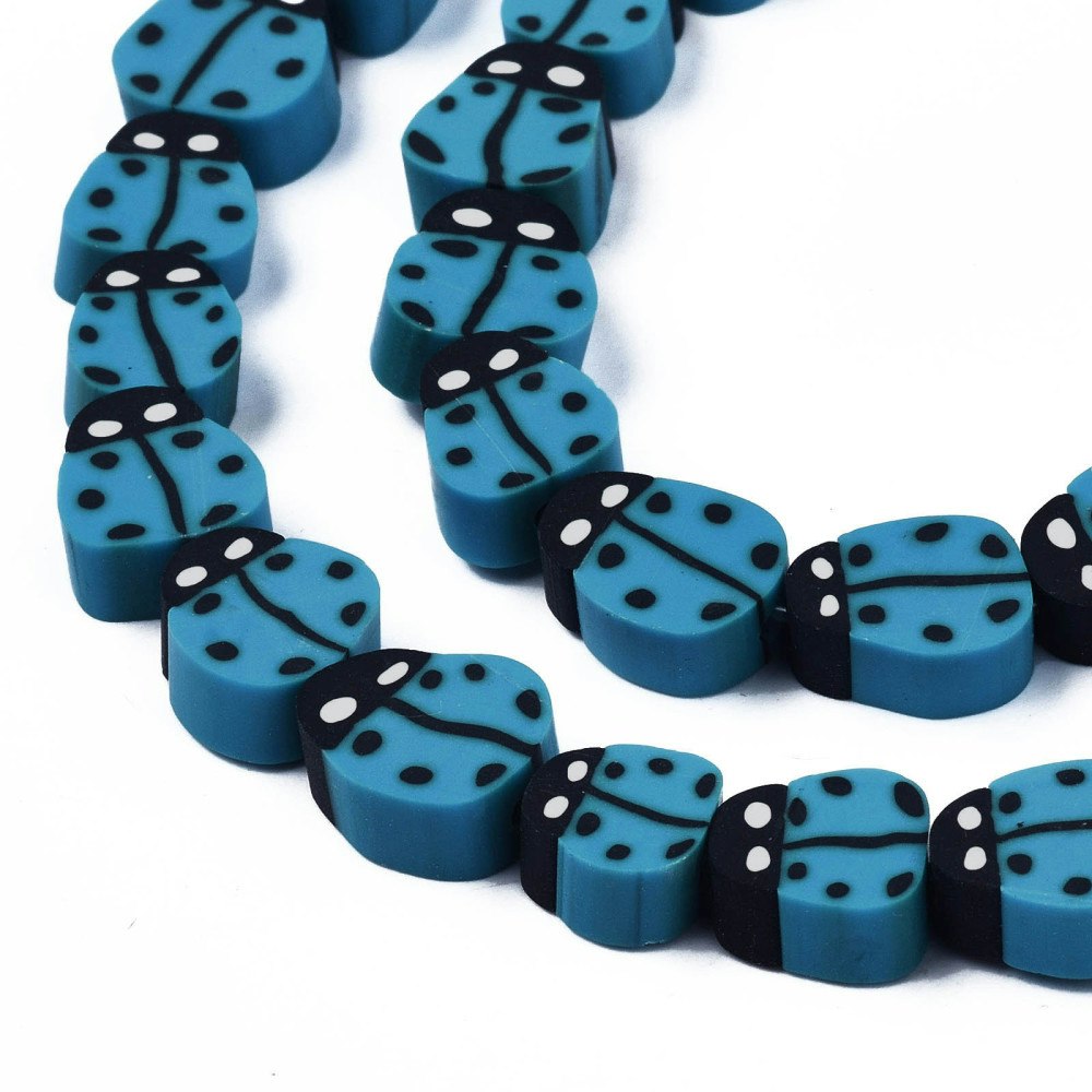 Polymerlerpärlor, Nyckelpiga, Steel Blue, 38-40st