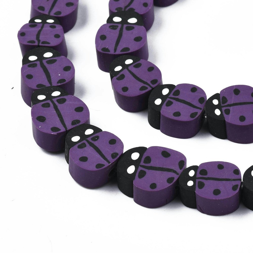 Polymerlerpärlor, Nyckelpiga, Purple, 38-40st