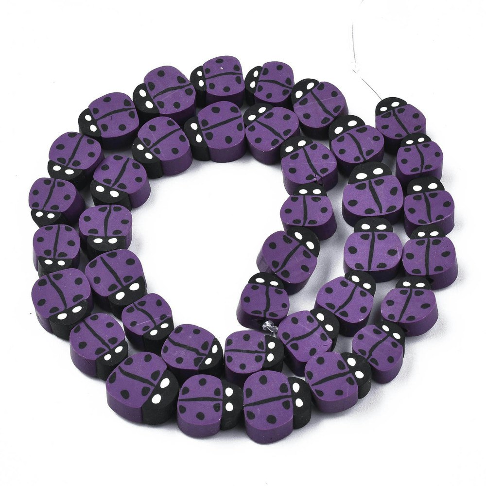 Polymerlerpärlor, Nyckelpiga, Purple, 38-40st