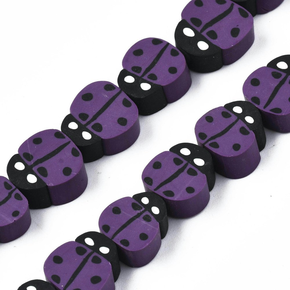 Polymerlerpärlor, Nyckelpiga, Purple, 38-40st